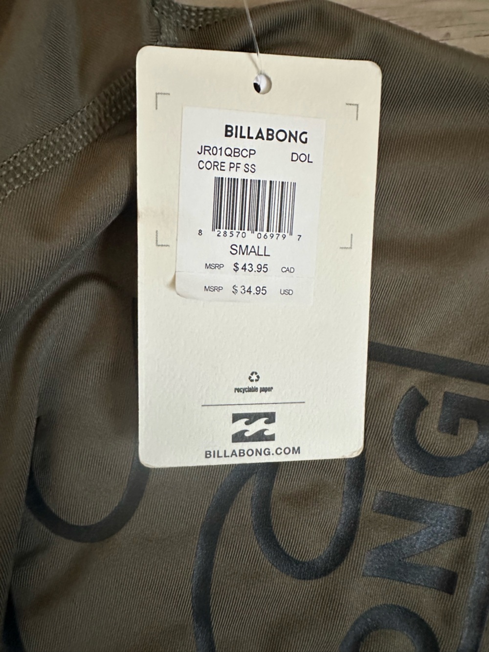 Women’s Billabong Olive Green Rash Guard UPF 50 with Black Logo - Picture 6 of 6